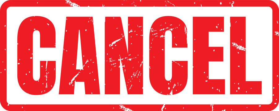 Distressed red rubber ink stamp with the word Cancel for official business and document processing