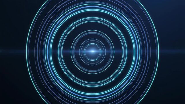 Seamless Loop of Faint Blue Glowing Concentric Rings and Light Trails in Dark Space, Futuristic Cinematic Full HD Motion Background for Technology Projects
