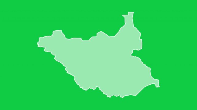 South Sudan map glow trace outline animation green background