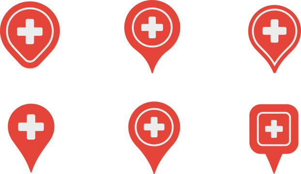 Red medical cross map pin location