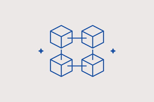 Blockchain cube line icon for decentralized network structures. Minimalist vector illustration for crypto database systems.