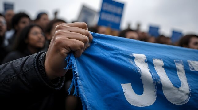 Activist Protest Rally Banner Sign Holding Crowd Social Justice Movement