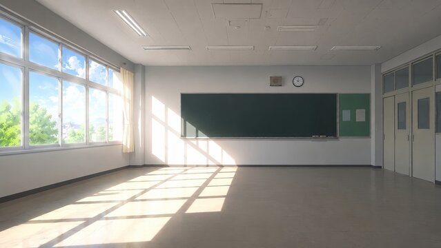 Abandoned School Classroom Background with Warm Sunlight