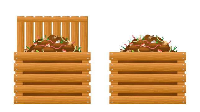 Compost pit. Compost bin. Vector 3D illustration isolated on white background.