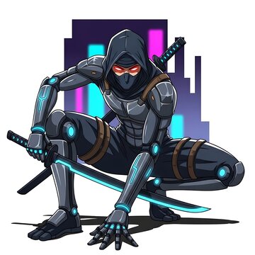 Cyberpunk warrior in futuristic armor suit.