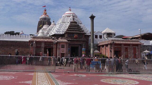 Jagannath Temple in Puri Odisha India with Unrecognizable Devotees from distance Behind Railing, Hindu Pilgrimage Landmark Video