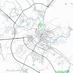 Fototapeta premium Minimal vector street map of Vologda, Vologda Oblast, Russia. Detailed urban city plan with roads, highways, residential districts, river landscape, and surrounding natural areas. Modern cartography s