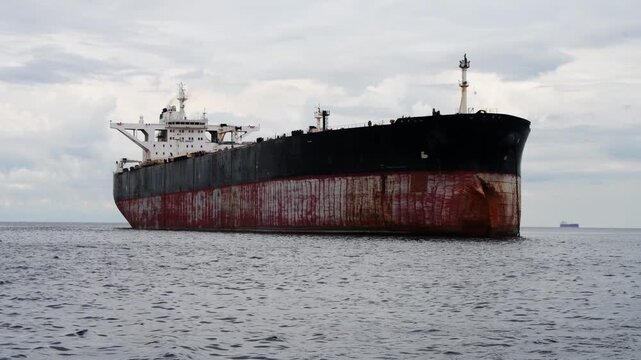 Old and rusty looking Iranian oil tanker in the South China Sea