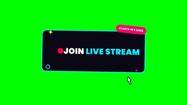 Animated join live stream button with mouse click on green screen