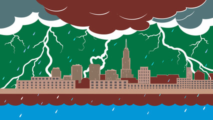 Fototapeta premium Thunderstorm Above City Skyline Vector Illustration