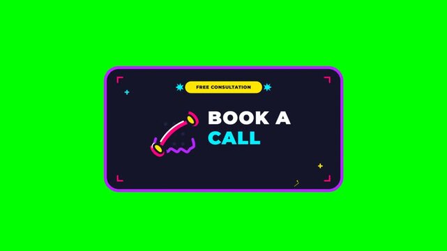 Animated book a call button with telephone icon on green screen