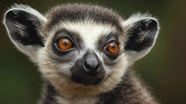 Ring tailed lemur portrait primate lemur close up amber eye fur attentive curious focused expression