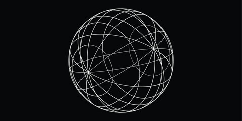 Abstract Wireframe Sphere Network on Black Background with Geometric Line Design © alphabeticmind