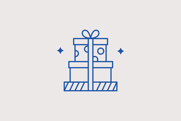 Naklejka premium Stacked gift boxes line icon for Christmas holiday parties. Festive vector illustration for shopping mall banners.