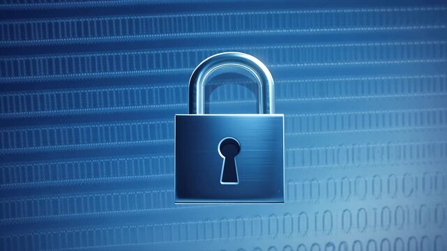 Blue padlock lock security cybersecurity data privacy protection trust digital binary background