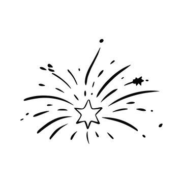 Hand drawn doodle art of fireworks exploding icon logo flat vector design