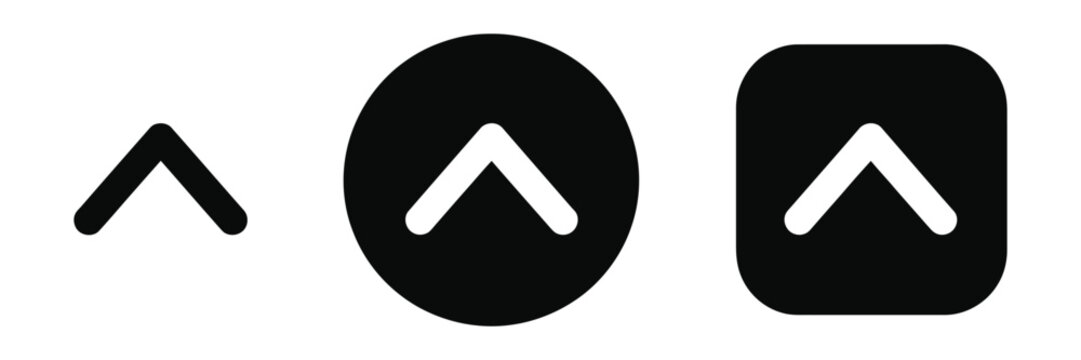 Chevron Up icon set, button style upward arrow symbols for expand, scroll to top, dropdown navigation, app and web interface menu controls vector design.