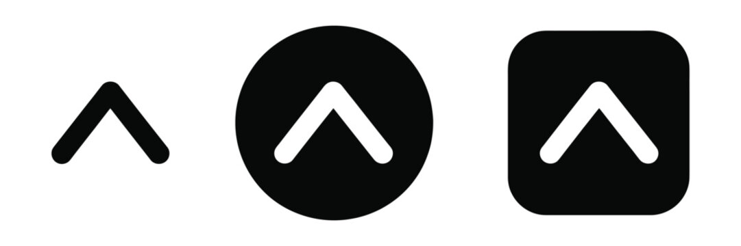 Chevron Up icon set, button style upward arrow symbols for expand, scroll to top, dropdown navigation, app and web interface menu controls vector design.