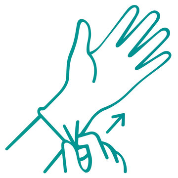 Teal surgical glove line icon vector illustration representing sterile hand protection for medical professionals, doctors, and nurses in hospitals, clinics, and laboratory environments.