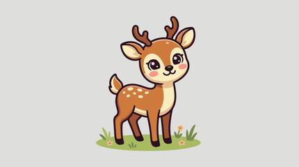 Naklejka premium Cute Cartoon Baby Deer Standing in Grassy Field.