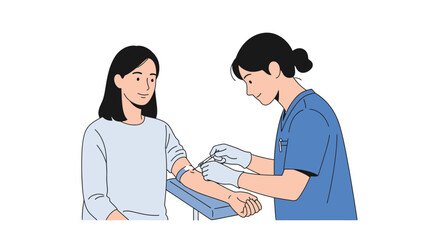Fototapeta premium Nurse draws blood from patient's arm illustration, medical checkup