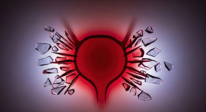 Bladder health issue: cystitis condition, vesical inflammation, urinary discomfort, organ irritation, pain sensation, infection risk, internal damage, medical challenge, disease concept.