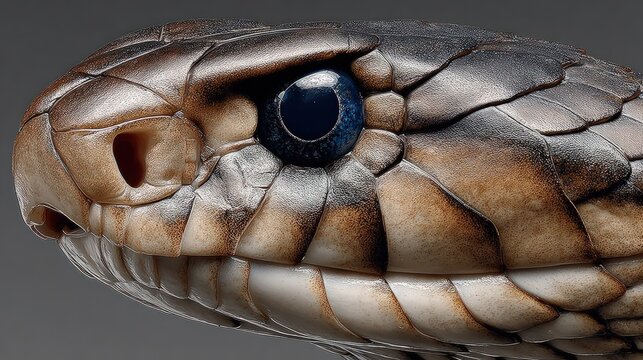 Macro extreme close-up of a snake head showing detailed scale patterns and a sharp eye.