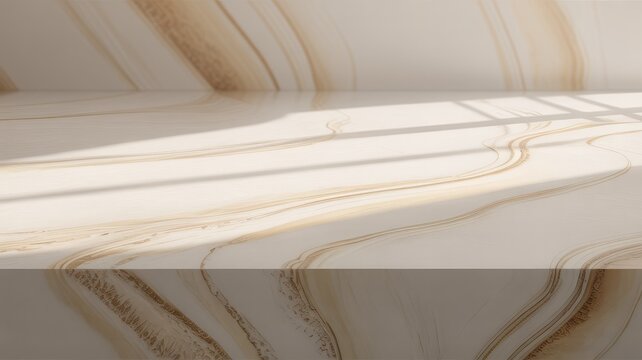 Cream and brown marble surface with sunlight shadows