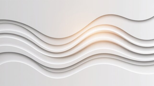 Abstract white and gray wavy layers with subtle orange glow