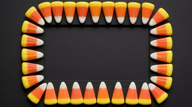 Rectangular frame of candy corn on black background