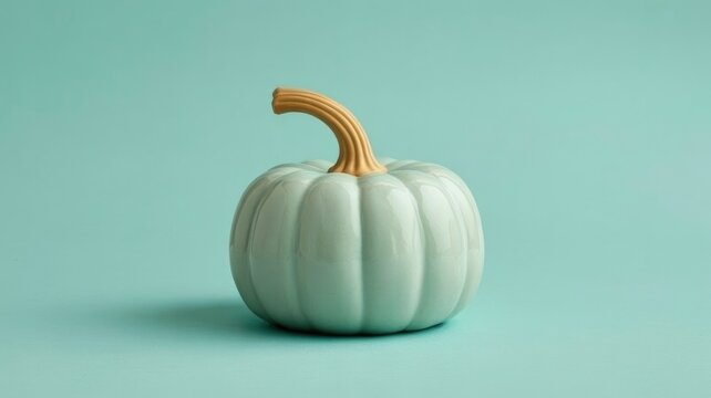 Pale mint green ceramic pumpkin with golden stem fall