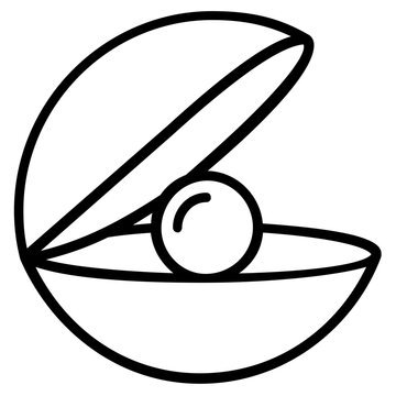 Modern minimalist open clam shell with a pearl inside vector icon. Elegant clean line art illustration of a seashell oyster with a precious gem. Marine life symbol for nature, ocean, and luxury