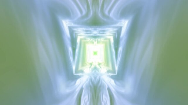 Ethereal matrix tunnel of glowing green code and sacred geometry patterns in a deep 3D animation loop for tech presentations