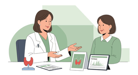 Fototapeta premium Doctor and patient discussing thyroid health with medical visuals