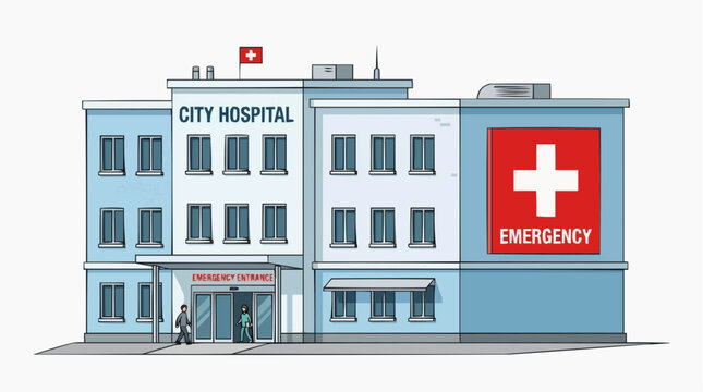 A city hospital building with an emergency entrance for the concept of healthcare and medical services.