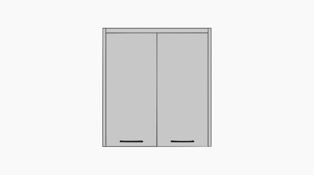 A modern grey cabinet with double doors, perfect for storage and organization.