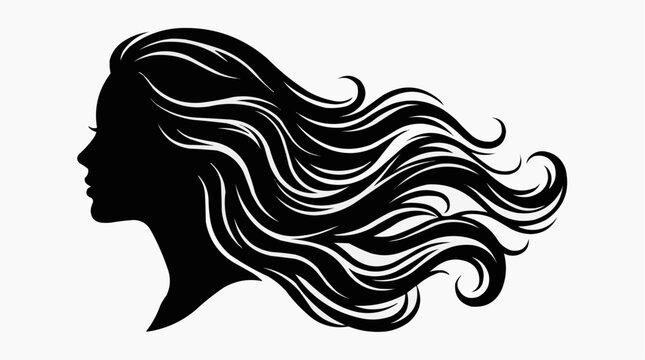 Silhouette of a woman's profile with flowing hair for the concept of beauty and femininity.
