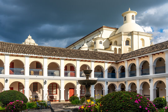 Colombia, Popayan, colonial style courtyard of Dann Monasterio, former Saint Francis Monastery.