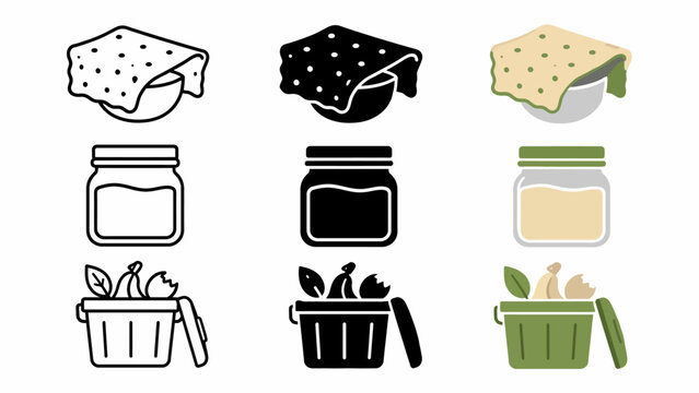 Fermentation process icons: dough, jars, and compost graphics