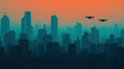 Fototapeta premium Global trade tensions city skyline drone sunset