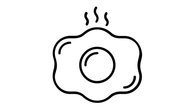 Fried egg sunny side up vector icon illustration. Minimalist black line art of a freshly cooked egg with steam, ideal for breakfast menus, culinary apps, restaurant branding, and kitchen designs.