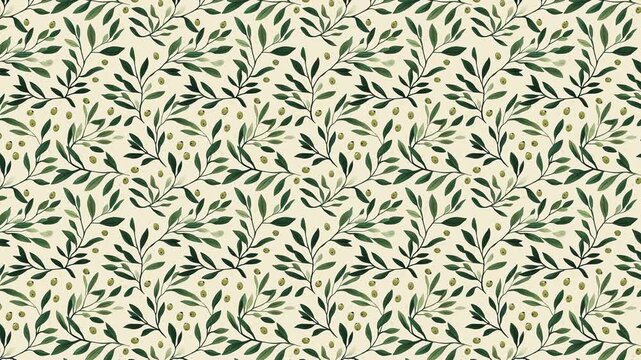 This video showcases a seamless animated pattern of olive branches and leaves. It's perfect for branding or design projects.