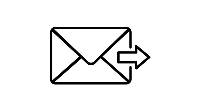 Forward-arrow envelope outline vector icon depicting sent outbox mail, transmitted messages, and digital dispatch &mdash; minimalist monochrome illustration for business correspondence and interface design.