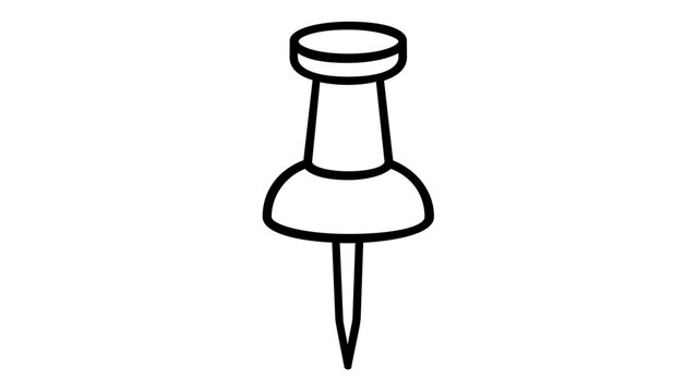 Minimalist push pin tack line icon vector illustration for office supplies, school stationery, map marking, and organization. Clean black and white outline design for professional web and print.