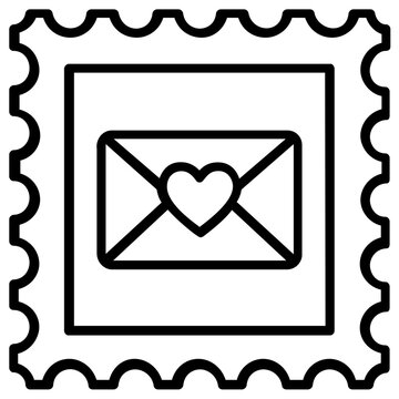 Postage stamp with scalloped edges line icon vector illustration featuring a love letter envelope with a heart symbol, ideal for mail services, romantic correspondence, and business communication.