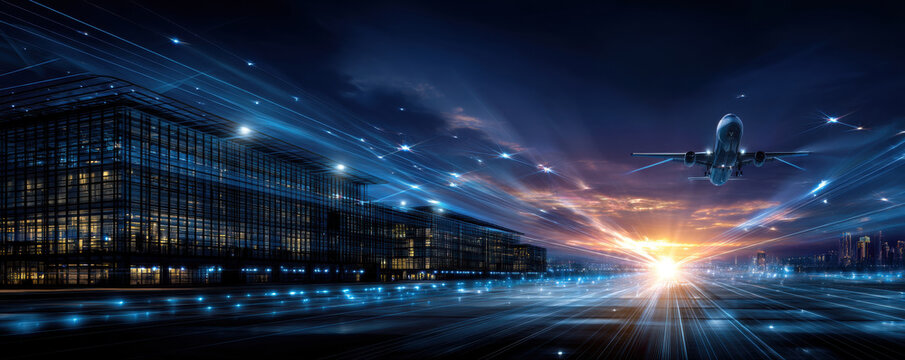 Global trade tensions airport runway night aviation business travel logistics