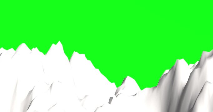 Abstract white mountain peaks dynamically animate across a vibrant green screen background. This clean 3D animation offers a modern design element for creative compositions.
