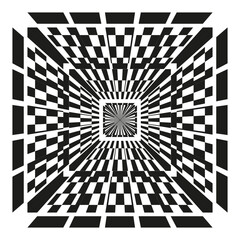Naklejka premium Geometric op art background with a checkered tunnel effect Vector. Ideal for hypnotic backgrounds futuristic concepts and surreal art.