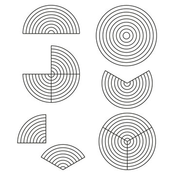 Concentric vector circle slice features abstract wireframe radar line. Geometric tech grid graphic represents data project.