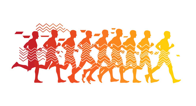 Group of runners in motion, abstract graphic with gradient colors, representing speed and endurance